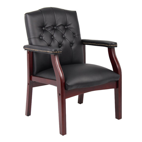 Boss Traditional Black Caressoft guest, accent or dining chair W/ Mahogany Finish (B959-BK)