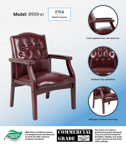 Boss Traditional Oxblood Vinyl guest, accent or dining chair W/ Mahogany Finish (B959-BY)