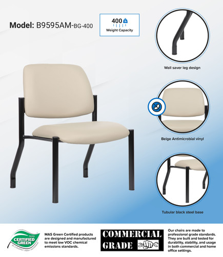 Boss Antimicrobial Armless Guest Chair, 400 lb. weight capacity (B9595AM-BG-400)