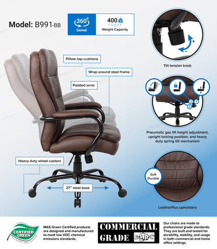 Boss Heavy Duty Double Plush LeatherPlus Chair - 400 Lbs. (B991-BB)