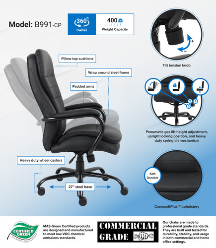 Boss Heavy Duty Double Plush CaressoftPlus Chair - 400 Lbs. (B991-CP)