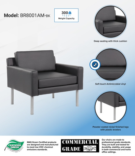 Boss Black Antimicrobial Vinyl Lounge Chair (BR8001AM-BK)