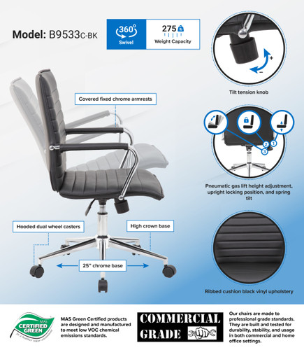 Boss Black Vinyl Hospitality Chair (B9533C-BK) Boss Black Vinyl Hospitality Chair (B9533C-BK)