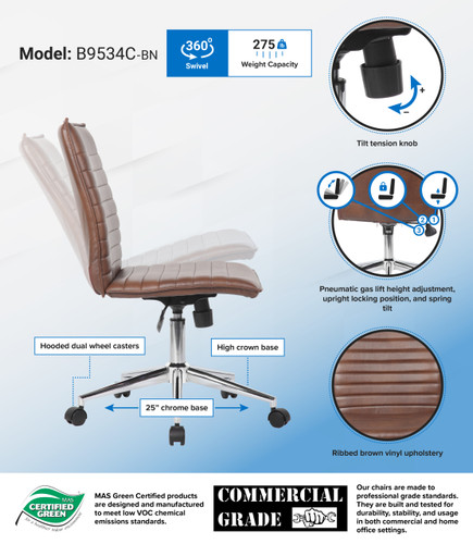 Boss Brown Vinyl Armless Hospitality Chair (B9534C-BN)