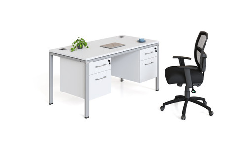 Simple System Double Desk With (1) Pedestal – 71″ × 30″ – White (SGSD003-203-WT) Simple System Double Desk With (1) Pedestal – 71″ × 30″ – White (SGSD003-203-WT)