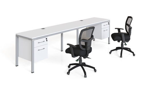 Simple System Double Desk With Return And (1) Pedestal – 48″ × 24″ – White (SGSD006-110-WT) Simple System Double Desk With Return And (1) Pedestal – 48″ × 24″ – White (SGSD006-110-WT)