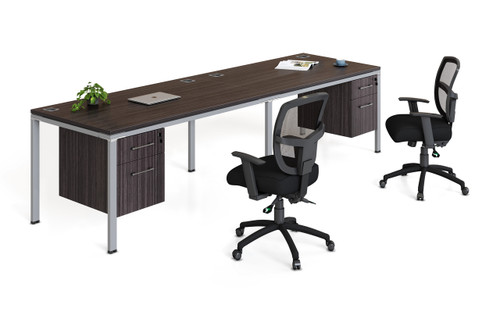 Simple System Double Desk With Return And (1) Pedestal – 60″ × 30″ – Driftwood (SGSD006-201)