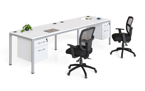 Simple System Double Desk With Return And (1) Pedestal – 66″ × 30″ – White (SGSD006-202-WT)