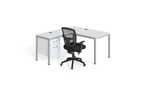 Simple System L Desk With Return And (1) Pedestal – 60″ × 24″ – White (SGSD029-101-WT) Simple System L Desk With Return And (1) Pedestal – 60″ × 24″ – White (SGSD029-101-WT)
