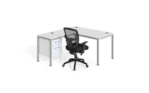 Simple System L Desk With Return And (1) Pedestal – 60″ × 30″ – White (SGSD029-201-WT) Simple System L Desk With Return And (1) Pedestal – 60″ × 30″ – White (SGSD029-201-WT)