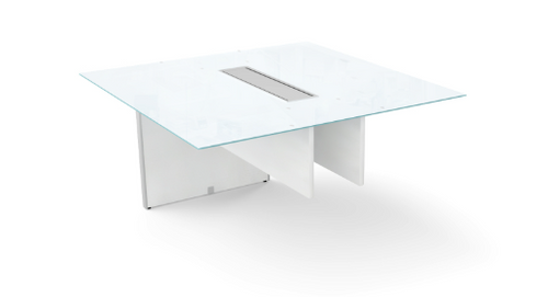 Rectangular Glass Top Extension 48"Lx48"Dx29"H for 120" and 138" Conference Table. Pure White Glass, Blanco (CD-EGTCT4848-B)