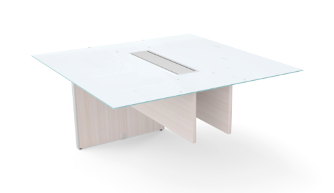Rectangular Glass Top Extension 48"Lx48"Dx29"H for 120" and 138" Conference Table. Pure White Glass, Blanc de Gris Base (CD-EGTCT4848-BDG)