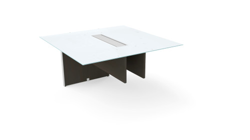 Rectangular Glass Top Extension 48"Lx48"Dx29"H for 120" and 138" Conference Table. Pure White Glass, Espresso Base (CD-EGTCT4848-E)