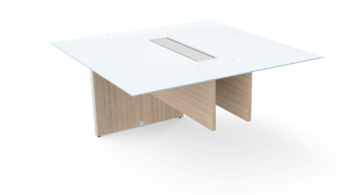 Rectangular Glass Top Extension 48"Lx48"Dx29"H for 120" and 138" Conference Table. Pure White Glass, Noce Base (CD-EGTCT4848-N)
