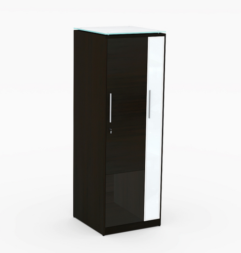 70" Tall Wardrobe with B/F drawers, cabinet with adjustable shelves, Glass door with hanger and shelf. Built in rechargeable LED lights. (CD-P242470WRD-E)