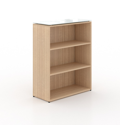 34' W Low Bookcase with Glass Floated Top Miele Laminate (Pure White) (CD-P341441BC-MI-PW)