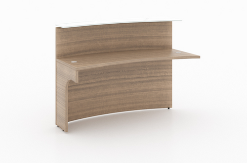 Curved Reception Desk Extension with Glass Transactional Counter Top (Pure White) (1/2) Noce (Vertical Grain Direction) (CD-P60CRDE-1-N-NEW_VGD)