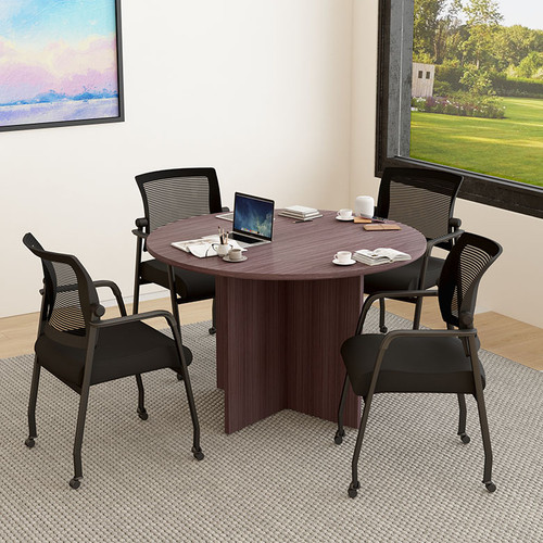 Boss Office Suite Office Products 47"W Executive Round Conference Table and Chairs, Driftwood (GROUP123DW-B)