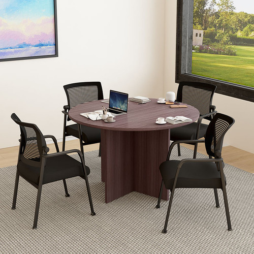 Boss Office Suite Office Products 47"W Executive Round Conference Table and Chairs, Driftwood (GROUP123DW-B)