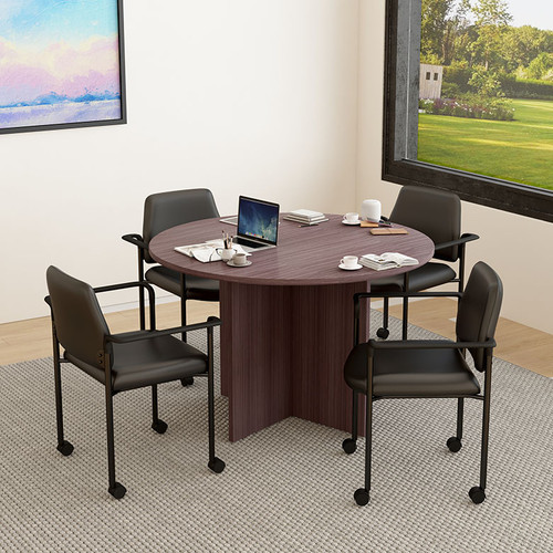 Boss Office Suite Office Products 47"W Executive Round Conference Table and Chairs, Driftwood (GROUP123DW-D)