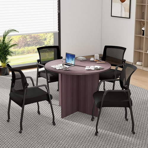 Boss Office Suite Office Products 42"W Executive Round Conference Table and Chairs, Driftwood (GROUP127DW-B)