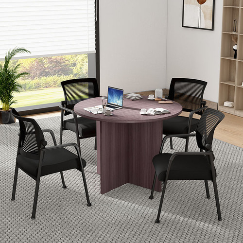 Boss Office Suite Office Products 42"W Executive Round Conference Table and Chairs, Driftwood (GROUP127DW-D)