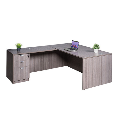 Boss Office Suite Office Products 71 Inch Desk, Executive L-Shape Corner Desk with Box/Box/File Storage Pedestal, Driftwood (GROUPA10-DW)