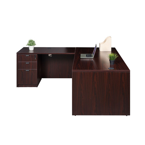Boss Office Suite Office Products 71 Inch Desk, Executive L-Shape Corner Desk with Box/Box/File Storage Pedestal, Mahogany (GROUPA10-M) Boss Office Suite Office Products 71 Inch Desk, Executive L-Shape Corner Desk with Box/Box/File Storage Pedestal, Mahogany (GROUPA10-M)