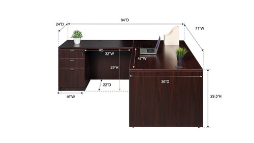 Boss Office Suite Office Products 71 Inch Desk, Executive L-Shape Corner Desk with Box/Box/File Storage Pedestal, Mahogany (GROUPA10-M) Boss Office Suite Office Products 71 Inch Desk, Executive L-Shape Corner Desk with Box/Box/File Storage Pedestal, Mahogany (GROUPA10-M)