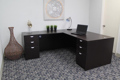 Boss Office Suite Office Products 71 Inch Executive L-Shape Corner Desk with Dual Box/Box/File Storage Pedestals, Mocha (GROUPA11-MOC) Boss Office Suite Office Products 71 Inch Executive L-Shape Corner Desk with Dual Box/Box/File Storage Pedestals, Mocha (GROUPA11-MOC)