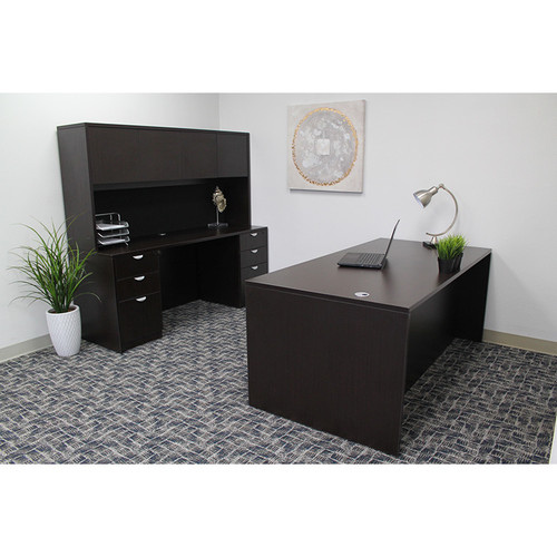 Boss Office Suite Office Products 66 Inch Executive Office Suite with 2 Box/Box/File Storage Pedestals, Credenza and 4 door Hutch, Mocha (GROUPA16-MOC) Boss Office Suite Office Products 66 Inch Executive Office Suite with 2 Box/Box/File Storage Pedestals, Credenza and 4 door Hutch, Mocha (GROUPA16-MOC)
