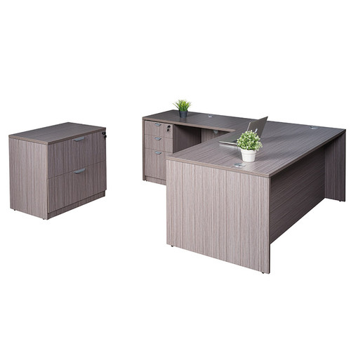 Boss Office Suite Office Products 66 Inch Executive L-Shape Corner Desk with Box/Box/File Storage Pedestal and 2 Drawer Lateral File, Driftwood (GROUPA19-DW) Boss Office Suite Office Products 66 Inch Executive L-Shape Corner Desk with Box/Box/File Storage Pedestal and 2 Drawer Lateral File, Driftwood (GROUPA19-DW)
