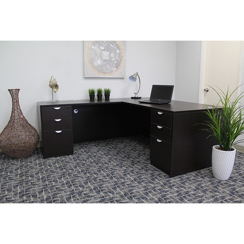 Boss Office Suite Office Products 66 Inch Executive L-Shape Corner Desk with Dual Box/Box/File Storage Pedestals, Mocha (GROUPA21-MOC) Boss Office Suite Office Products 66 Inch Executive L-Shape Corner Desk with Dual Box/Box/File Storage Pedestals, Mocha (GROUPA21-MOC)