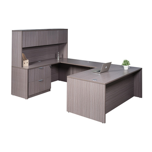 Boss Office Suite Office Products 71 Inch Executive U-Shape Desk with 2 Drawer Lateral File and 4 Door Hutch, Driftwood (GROUPA7-DW) Boss Office Suite Office Products 71 Inch Executive U-Shape Desk with 2 Drawer Lateral File and 4 Door Hutch, Driftwood (GROUPA7-DW)