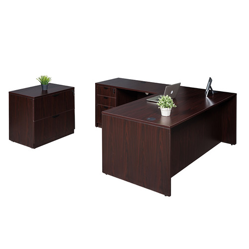 Boss Office Suite Office Products 71 Inch Executive L-Shape Corner Desk with Box/Box/File Storage Pedestal and 2 Drawer Lateral File, Mahogany (GROUPA9-M) Boss Office Suite Office Products 71 Inch Executive L-Shape Corner Desk with Box/Box/File Storage Pedestal and 2 Drawer Lateral File, Mahogany (GROUPA9-M)