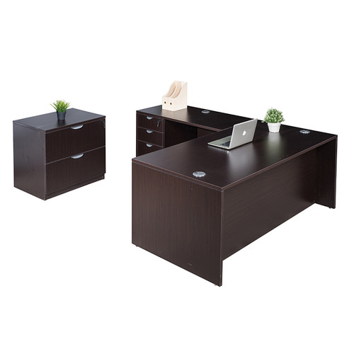 Boss Office Suite Office Products 71 Inch Executive L-Shape Corner Desk with Box/Box/File Storage Pedestal and 2 Drawer Lateral File, Mocha (GROUPA9-MOC) Boss Office Suite Office Products 71 Inch Executive L-Shape Corner Desk with Box/Box/File Storage Pedestal and 2 Drawer Lateral File, Mocha (GROUPA9-MOC)