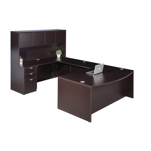 Boss Office Suite Ofice Products 71 Inch Executive U-Shaped Curved Bow Desk with Box/BoxFile Storage Pedestal and 4 Door Hutch, Mocha (GROUPAH-MOC) Boss Office Suite Ofice Products 71 Inch Executive U-Shaped Curved Bow Desk with Box/BoxFile Storage Pedestal and 4 Door Hutch, Mocha (GROUPAH-MOC)