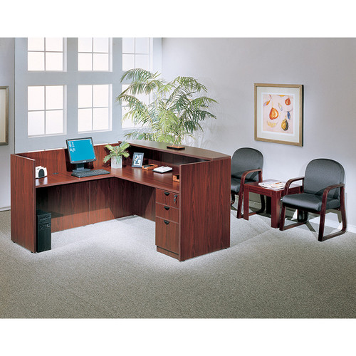 Boss Office Suite Office Products 71 Inch Reception L-Shape Corner Desk with Box/Box/File Storage Pedestal, Mahogany (GROUPB-M)