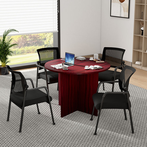 Boss Office Suite Office Products 42"W Executive Round Conference Table and Chairs, Mahogany (GROUPC-M)