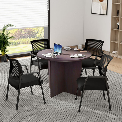 Boss Office Suite Office Products 42"W Executive Round Conference Table and Chairs, Mocha (GROUPC-MOC)