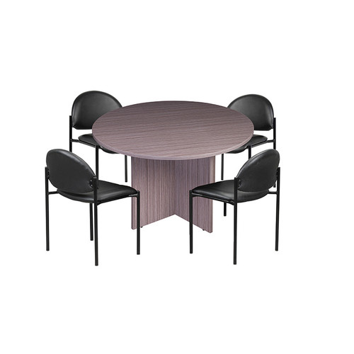 Boss Office Suite Office Products 47"W Executive Round Conference Table and Chairs, Driftwood (GROUPE-DW)