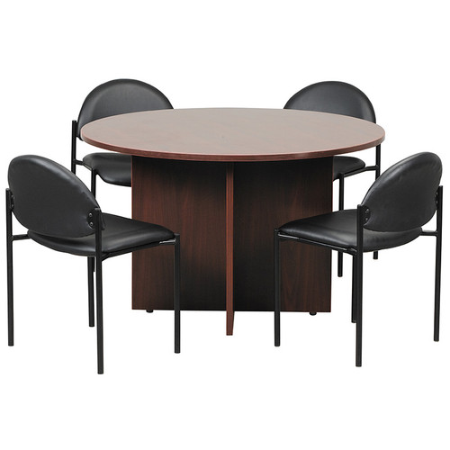 Boss Office Suite Office Products 47"W Executive Round Conference Table and Chairs, Mahogany (GROUPE-M)