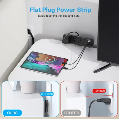 3 Outlet Desk Clamp Power Strip with USB C, Black Flat Plug Desktop Edge Clamp Power Socket Connect 6.5 ft Thin Extension Cord for 1.6 inch Tables (MOSB0BM9XYR87)