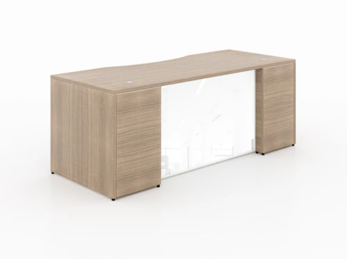Noce Rectangular Desk with Glass Modesty Panel (CD-P6630-GM-W-N(GROUP))