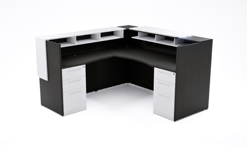 Single Station Left Handed Reception with Rectangular Laminate Top, Return and Front Overlay Conversions Espresso (Layout-P-REC-S3-E) Single Station Left Handed Reception with Rectangular Laminate Top, Return and Front Overlay Conversions Espresso (Layout-P-REC-S3-E)