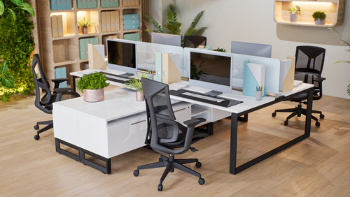 Quad Unit with Lateral and Open Storage Solutions, Black Frame (Layout-V4S-204-B-BLK)