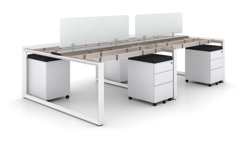 4 Seat Workstation, White Frame/Storage (Layout-V4S-2448-WH)