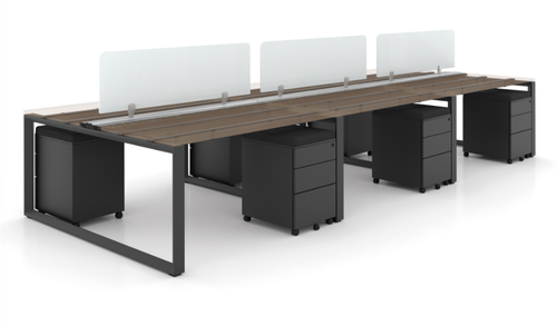 6 Seat Workstation, Black Frame/Storage (Layout-V6S-2448-BLK)