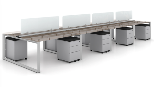 8 Seat Workstation, Grey Frame/Storage (Layout-V8S-2448-G)