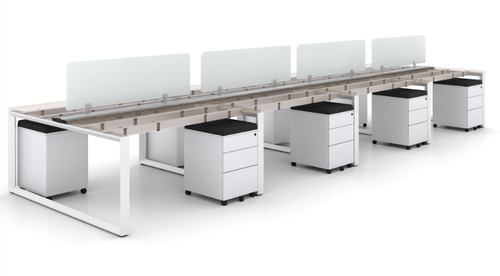 8 Seat Workstation, White Frame/Storage (Layout-V8S-2448-WH)